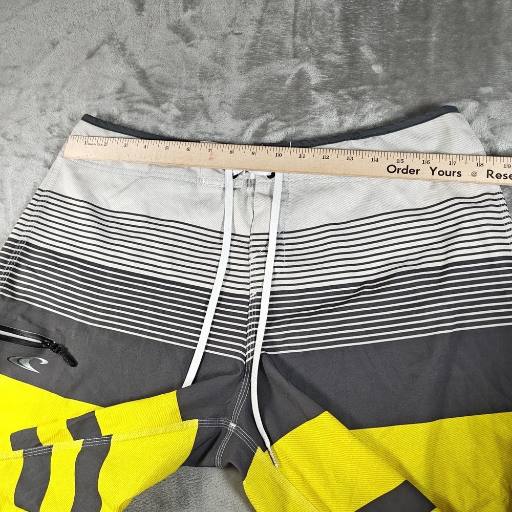Vintage Oneill Board Shorts Men 36 Yellow Striped Swim Trunks Surf Skater Y2k - Picture 7 of 11